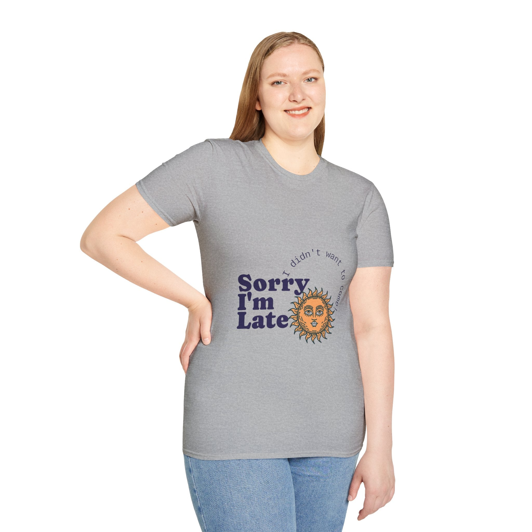 T-Shirt — “Sorry I’m Late” Sun Graphic Casual Tee