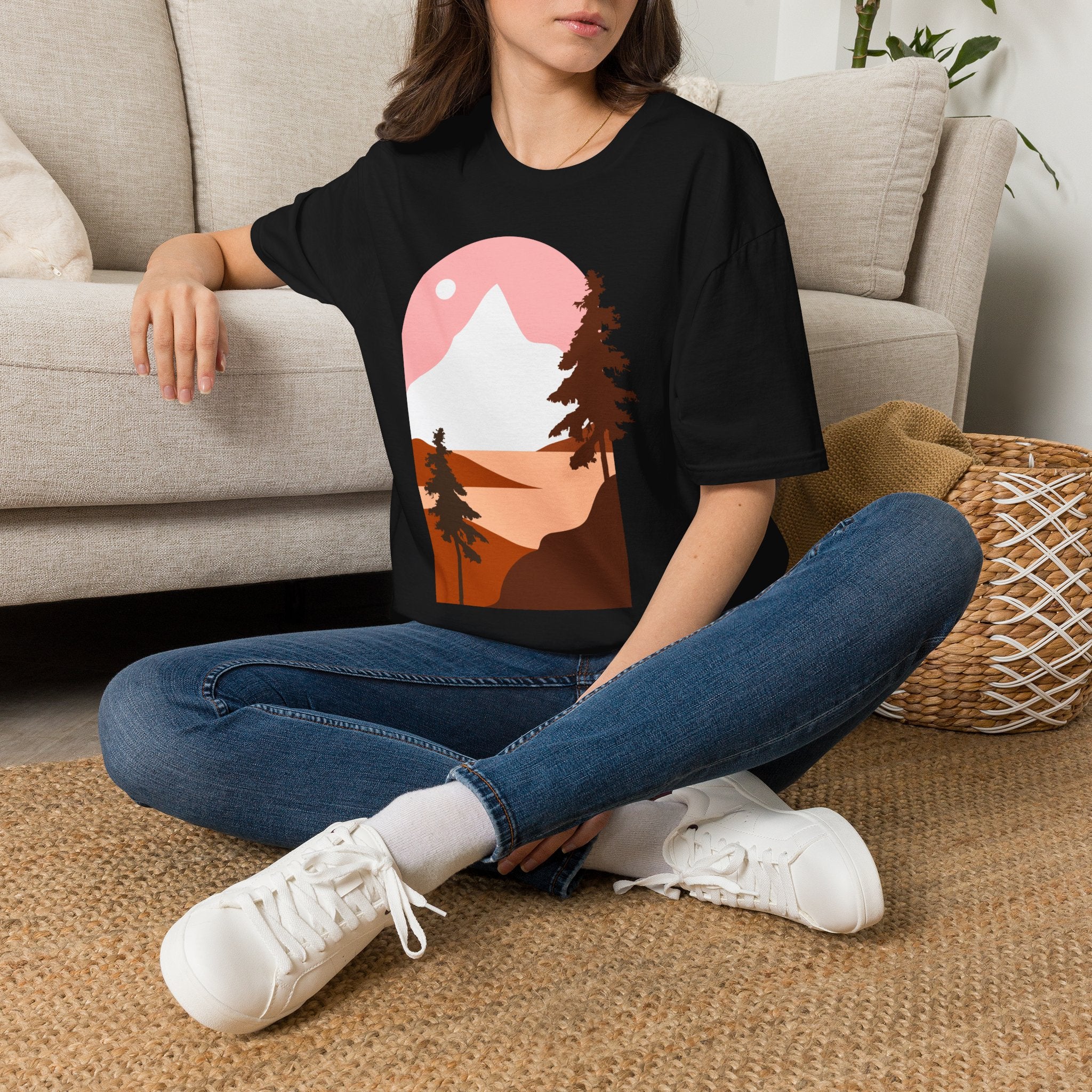 Mountain Sunset T-Shirt — Pink Scenic Nature Graphic Tee