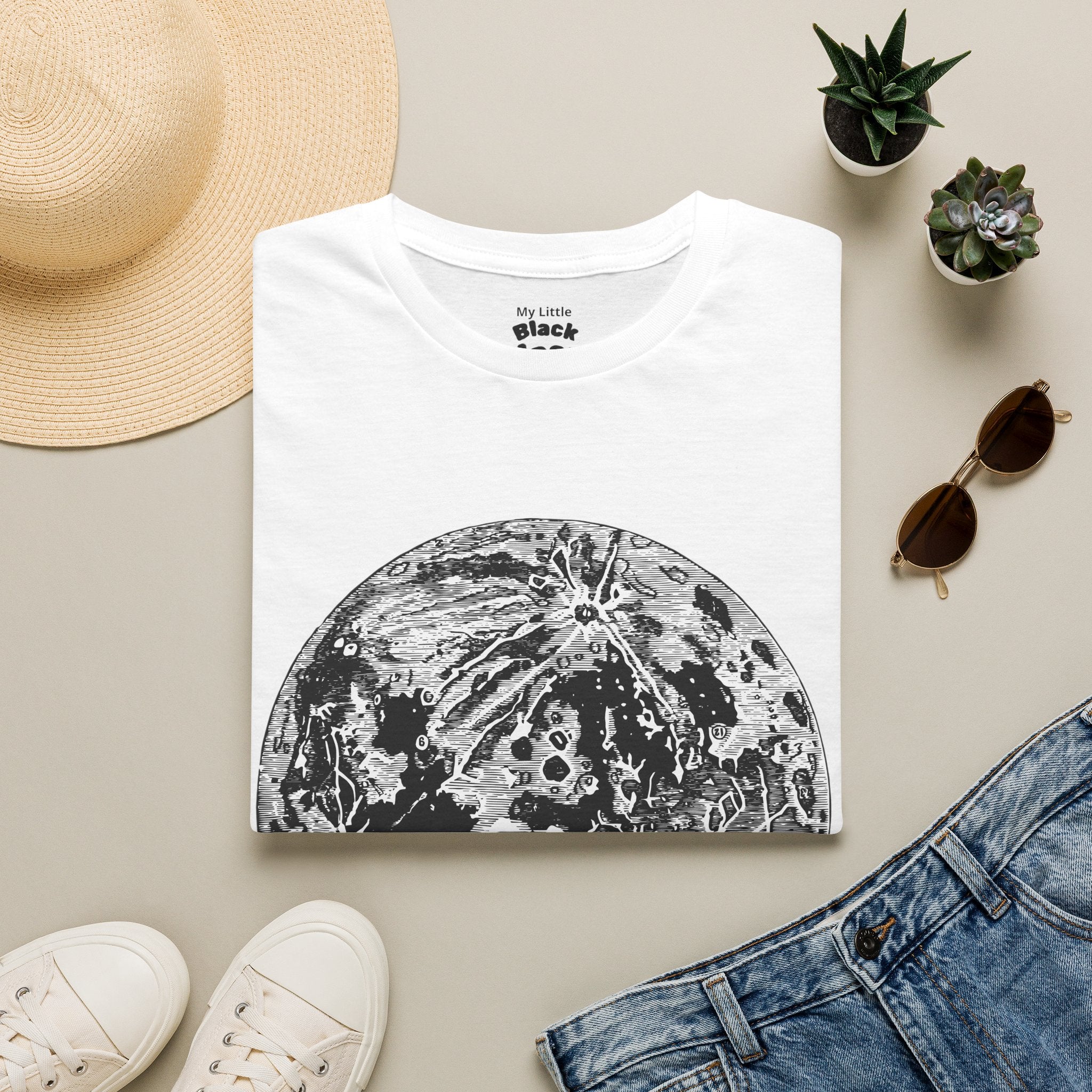 Moon Phases T-Shirt — Vintage Lunar Print Tee for Stargazers