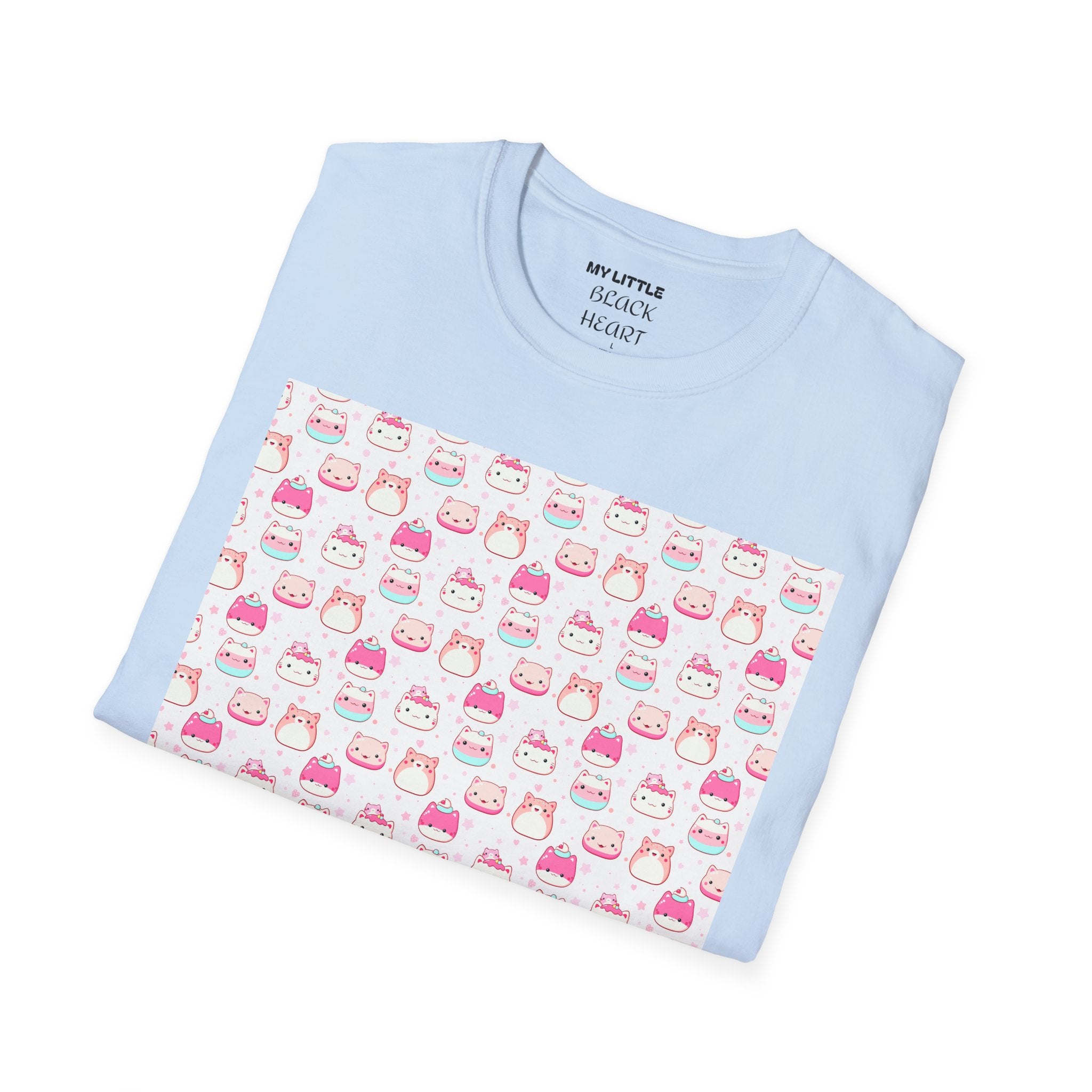 Cute Pink Cat Pattern T-Shirt — Kawaii Kitty Repeat Graphic Tee