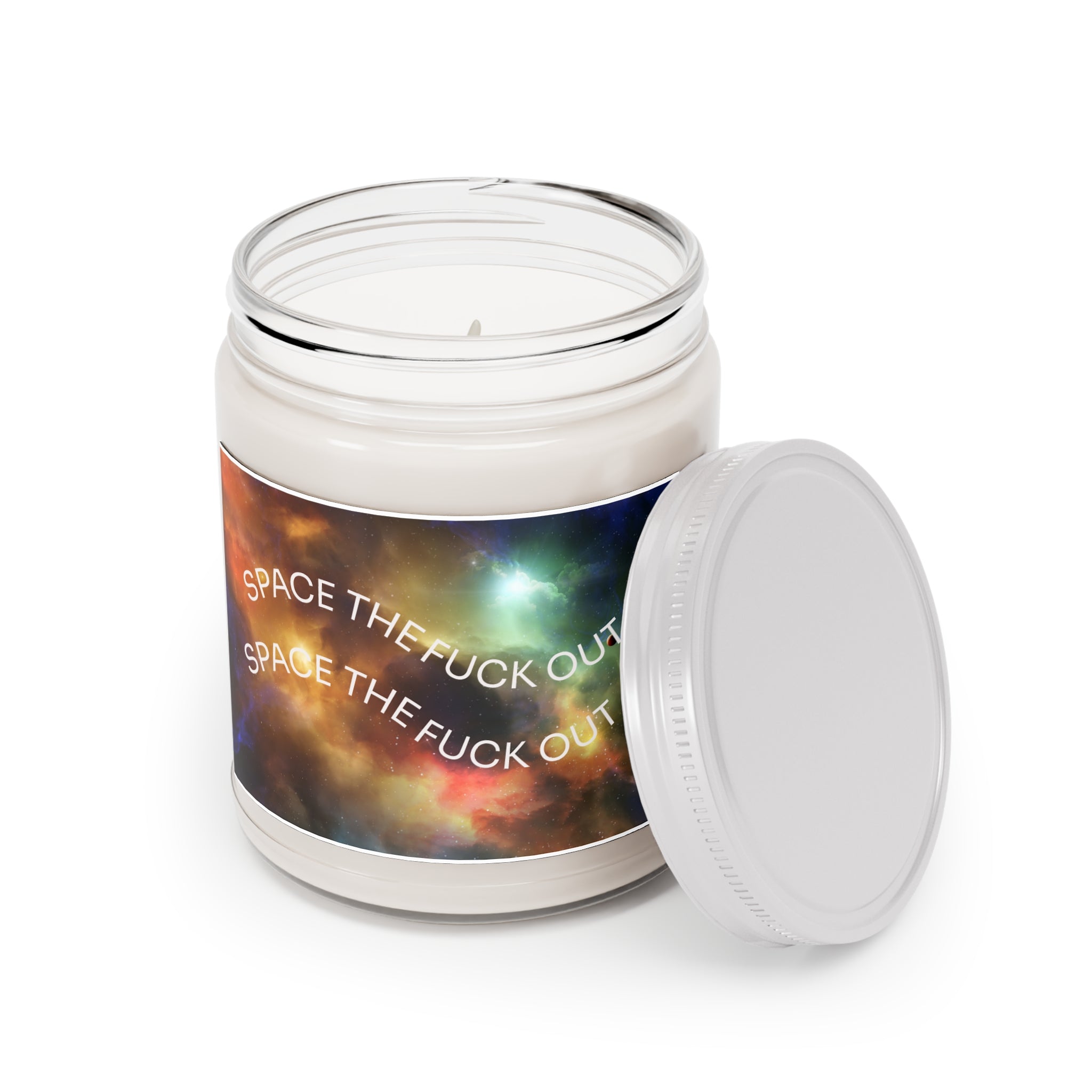 Space-Themed Scented Soy Candle (9oz) — “Space the F**k Out” Galaxy Jar