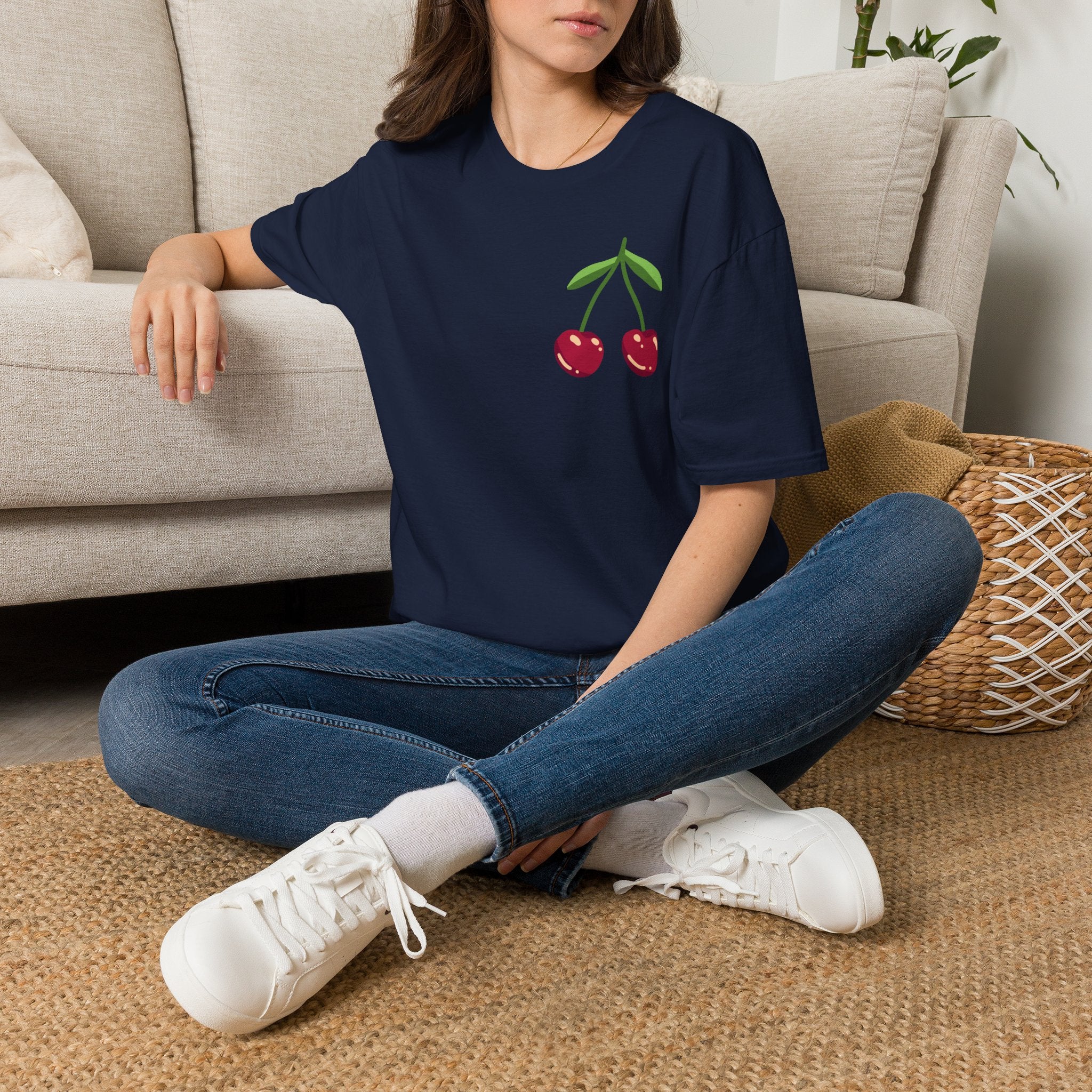 Cherry Graphic T-Shirt — Cute Minimalist Fruit Pocket Tee