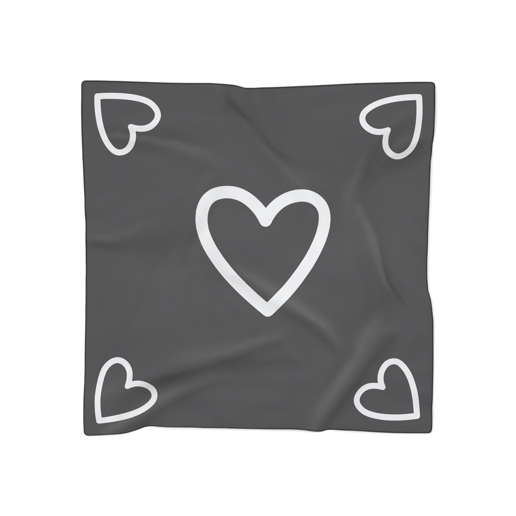 Heart Border Poly Scarf — Black & White Lightweight Fashion Wrap