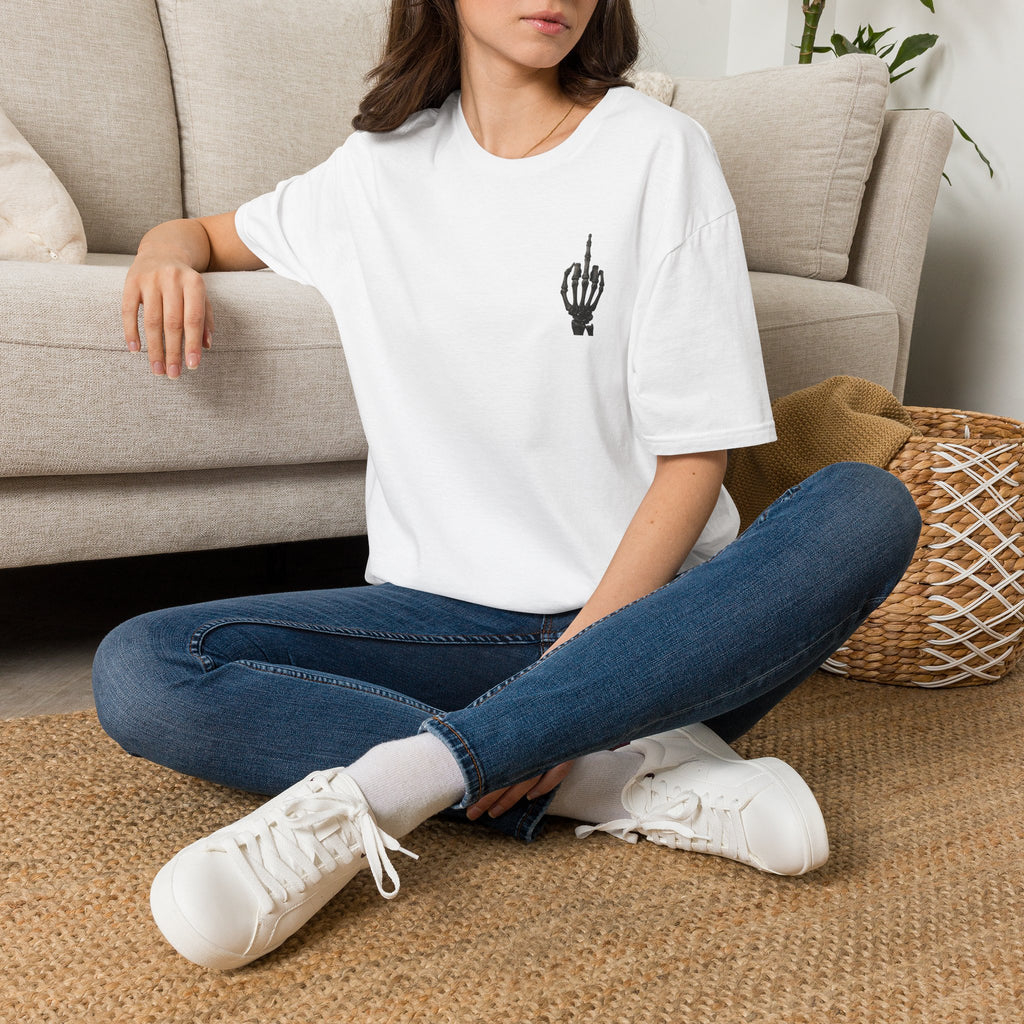 Skeleton Hand Middle Finger T-Shirt — Minimal Gothic Graphic Tee