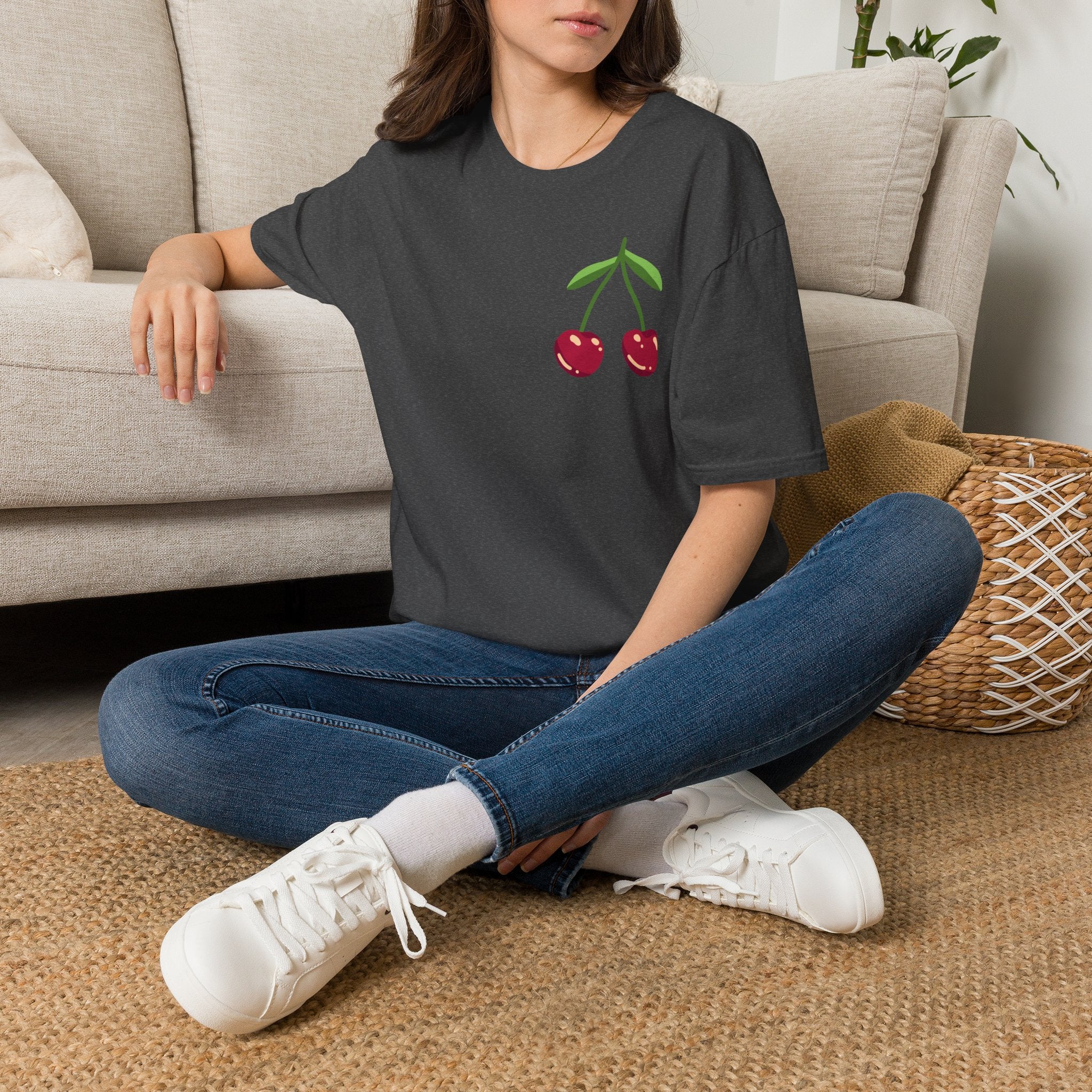 Cherry Graphic T-Shirt — Cute Minimalist Fruit Pocket Tee