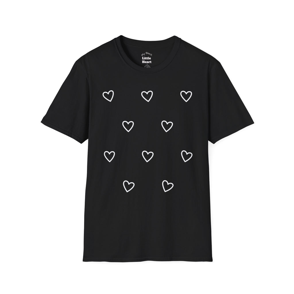 Minimal Black Heart Tee — Cute Graphic Heart Pattern T-Shirt