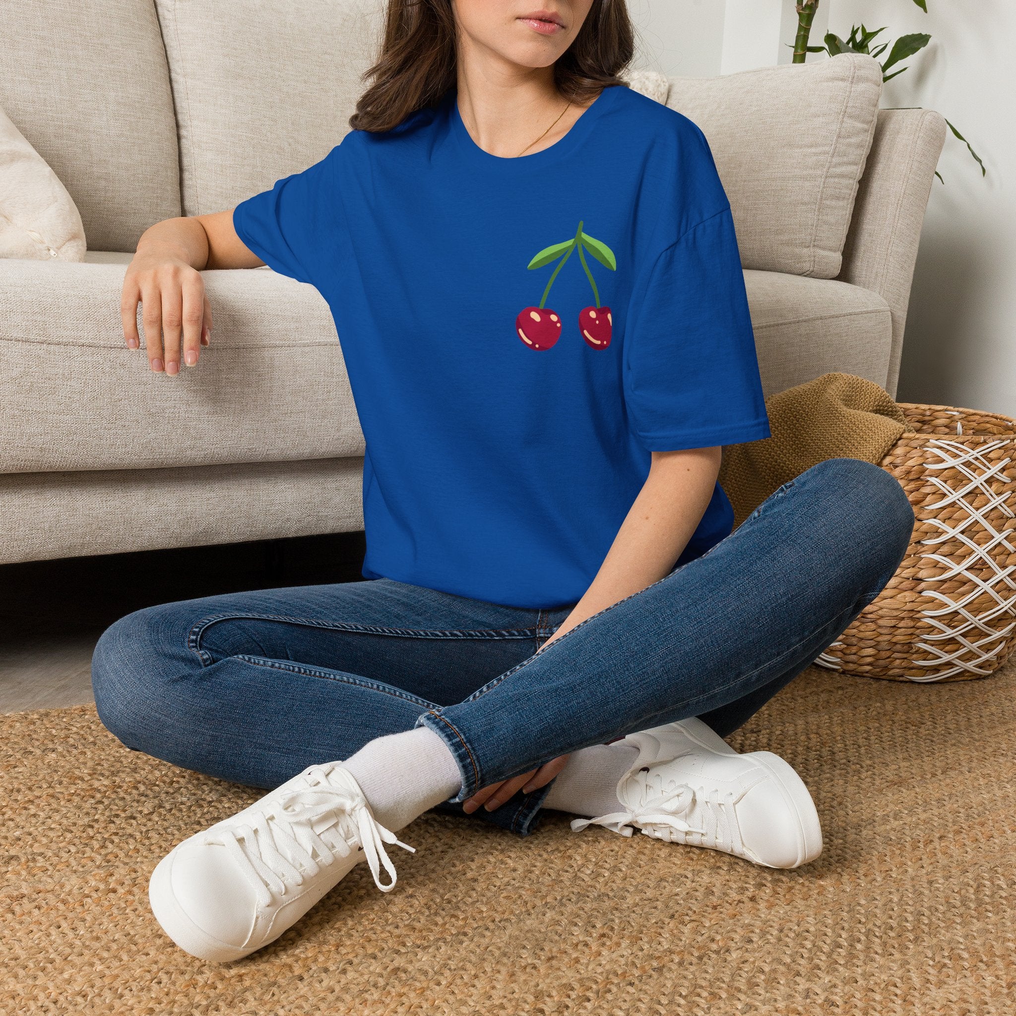 Cherry Graphic T-Shirt — Cute Minimalist Fruit Pocket Tee