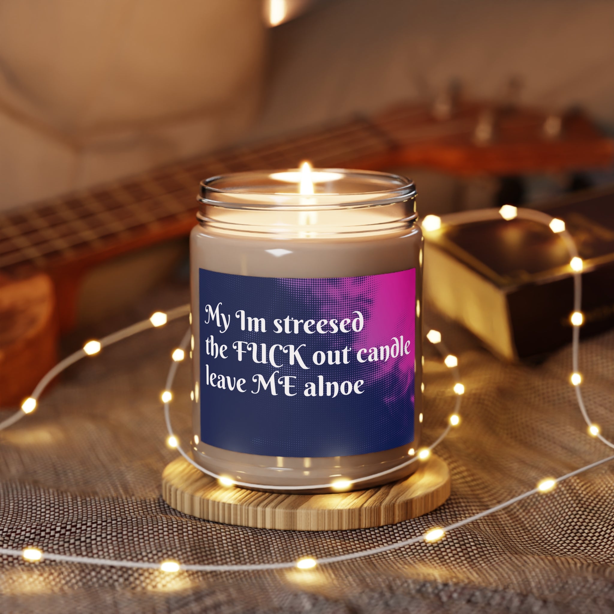 9oz Soy Candle — "I'm Stressed" Funny Swear Candle with White Lid (Relaxing Scent)