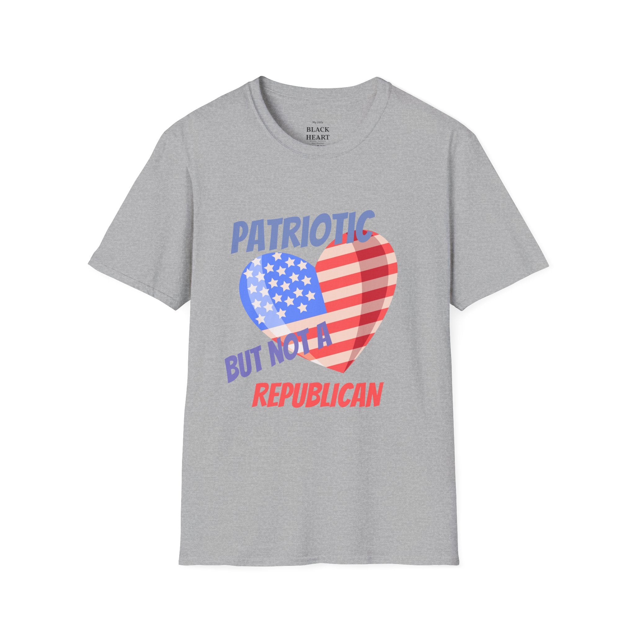 Patriotic Heart T-Shirt — "Patriotic but Not a Republican" Graphic Tee