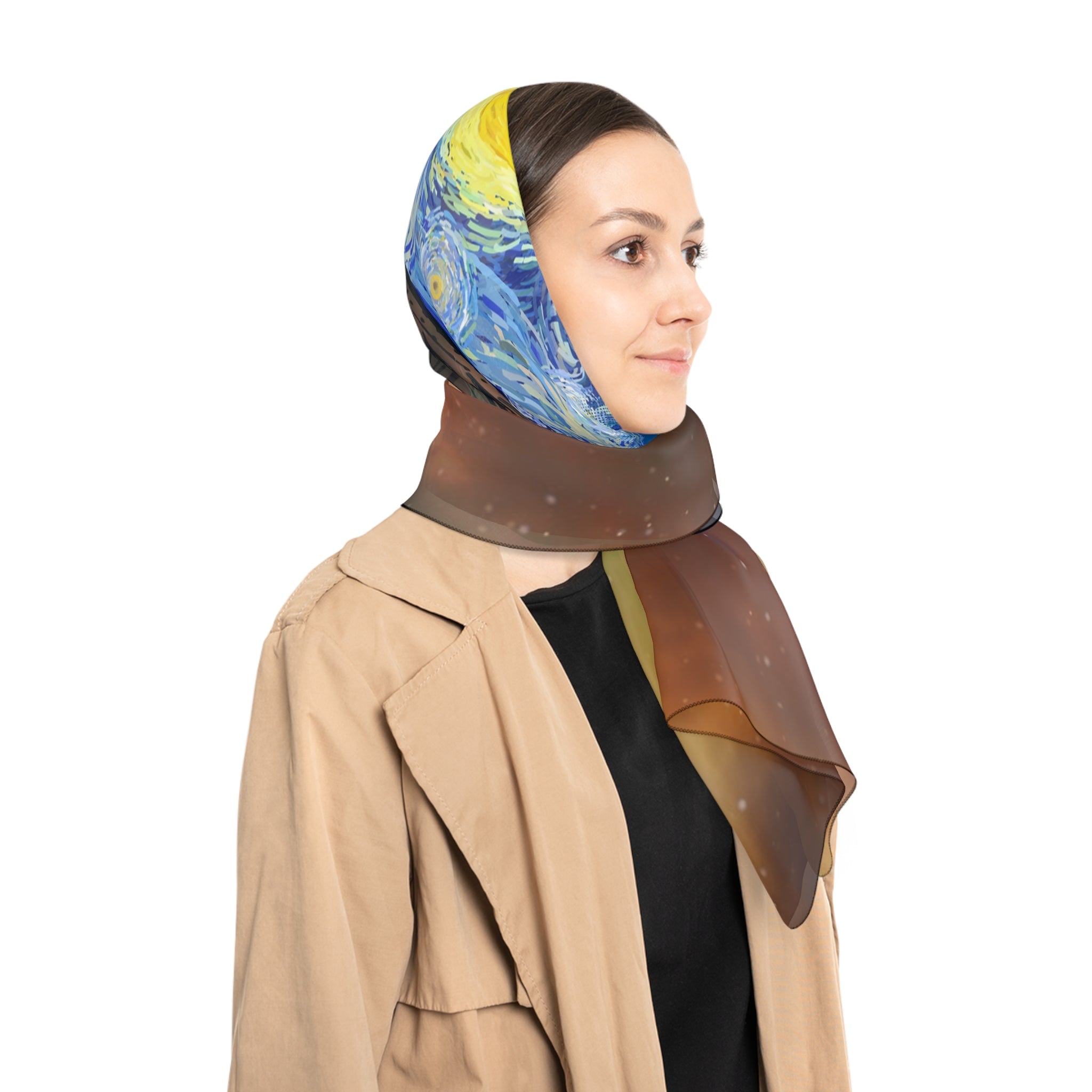 Starry Eye Poly Scarf — Artistic Galaxy Print Silk-Like Accessory
