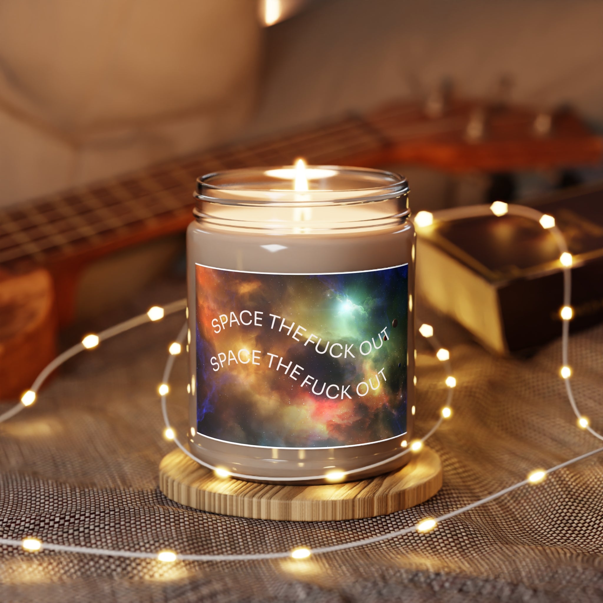 Space-Themed Scented Soy Candle (9oz) — “Space the F**k Out” Galaxy Jar
