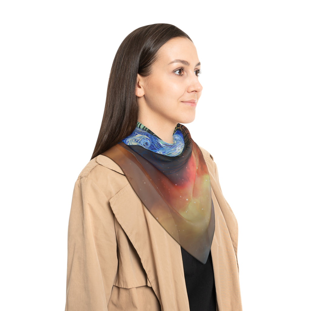 Starry Eye Poly Scarf — Artistic Galaxy Print Silk-Like Accessory
