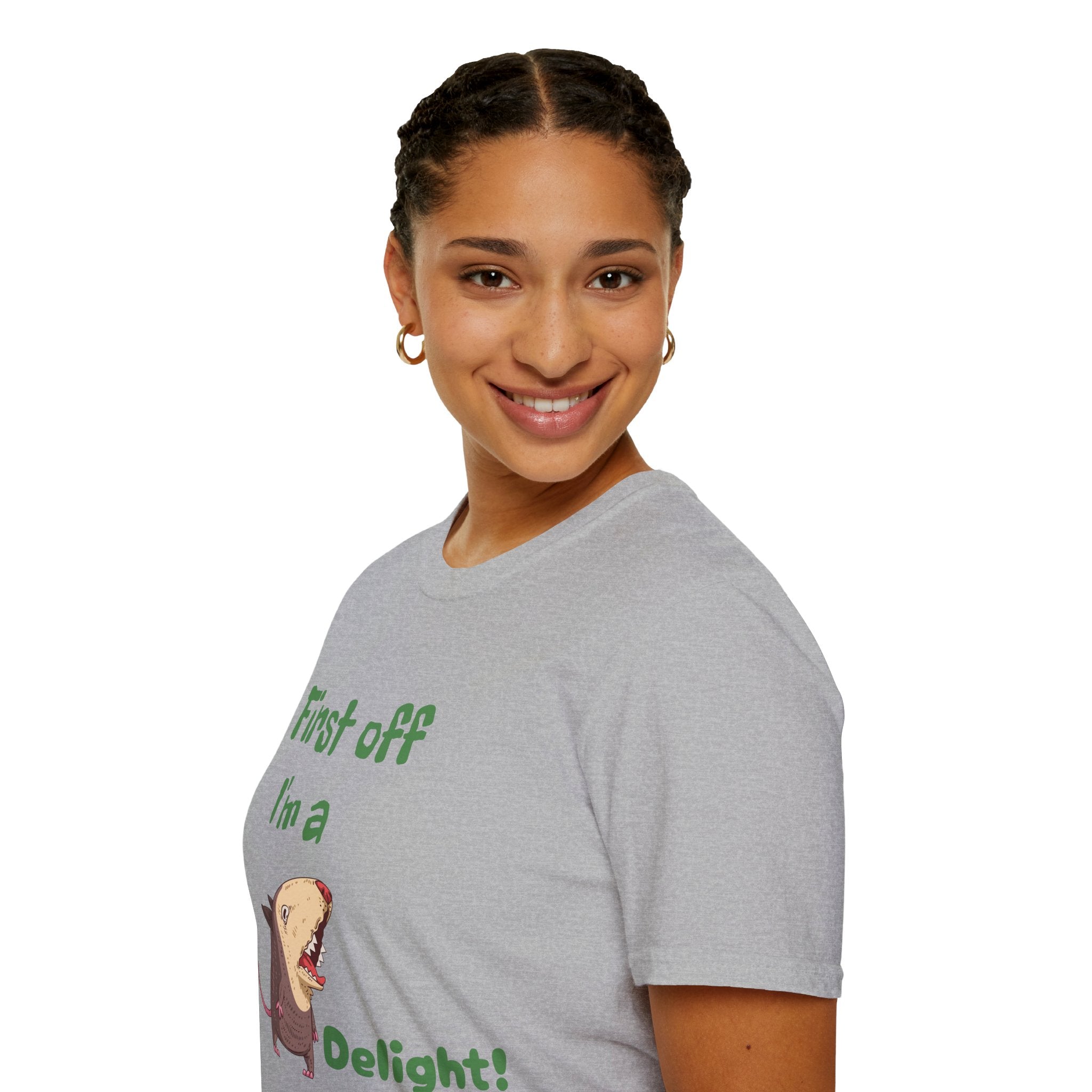 Funny Shark Tee — "First off I'm a Delight" Graphic T-Shirt