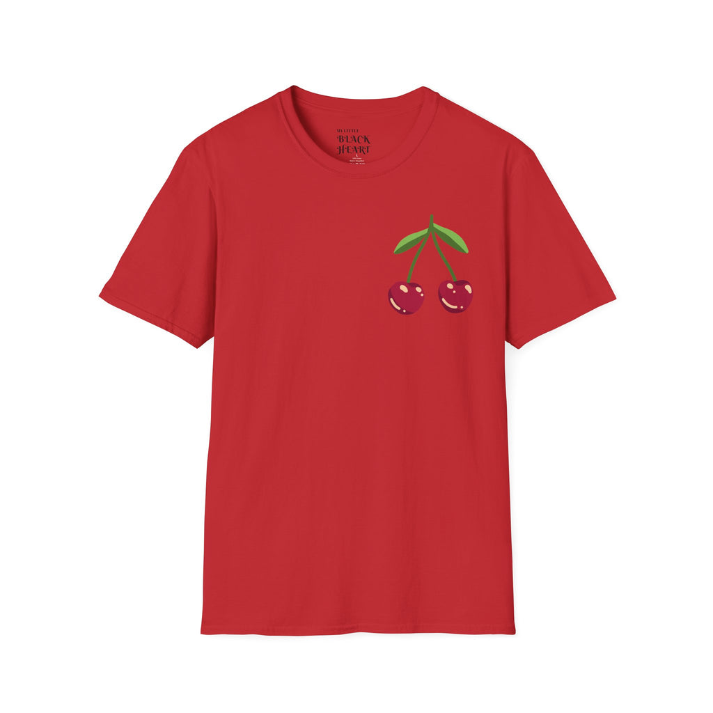 Cherry Graphic T-Shirt — Cute Minimalist Fruit Pocket Tee