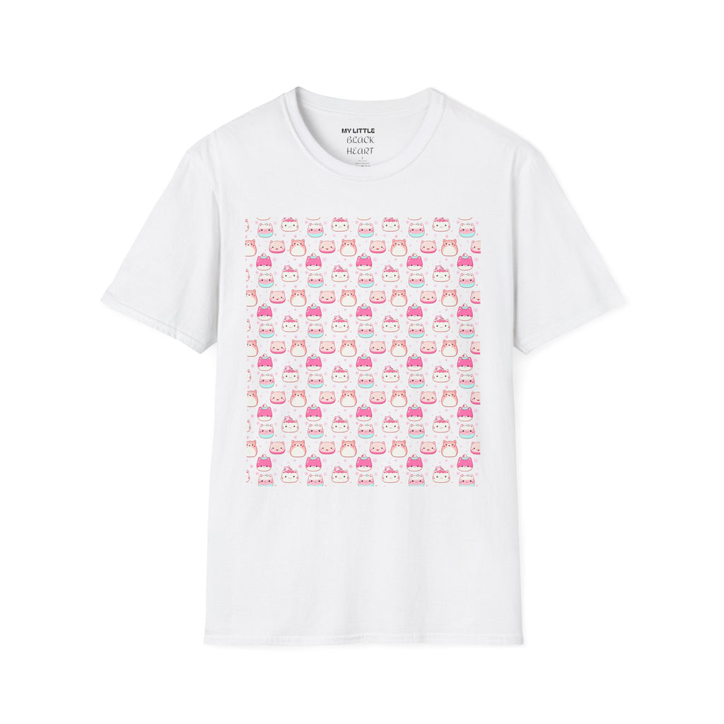 Cute Pink Cat Pattern T-Shirt — Kawaii Kitty Repeat Graphic Tee