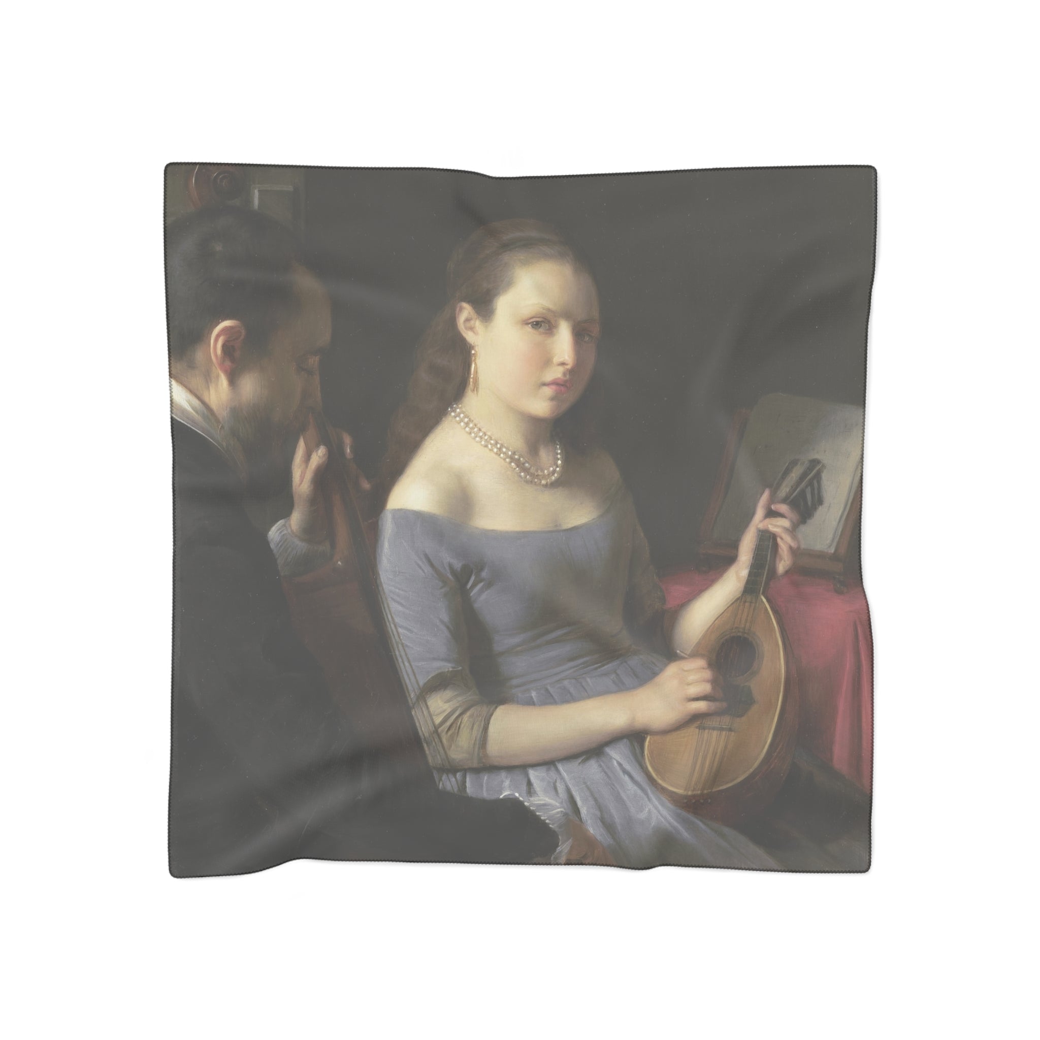 Classical Portrait Silk Scarf — Vintage Woman with Lute Art Print