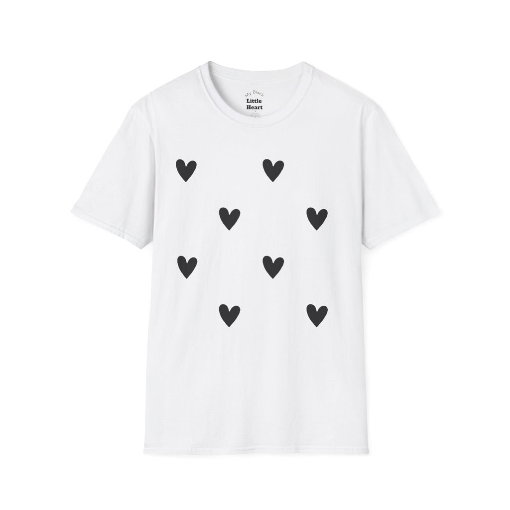 Minimal Black Heart Tee — Cute Graphic Heart Pattern T-Shirt