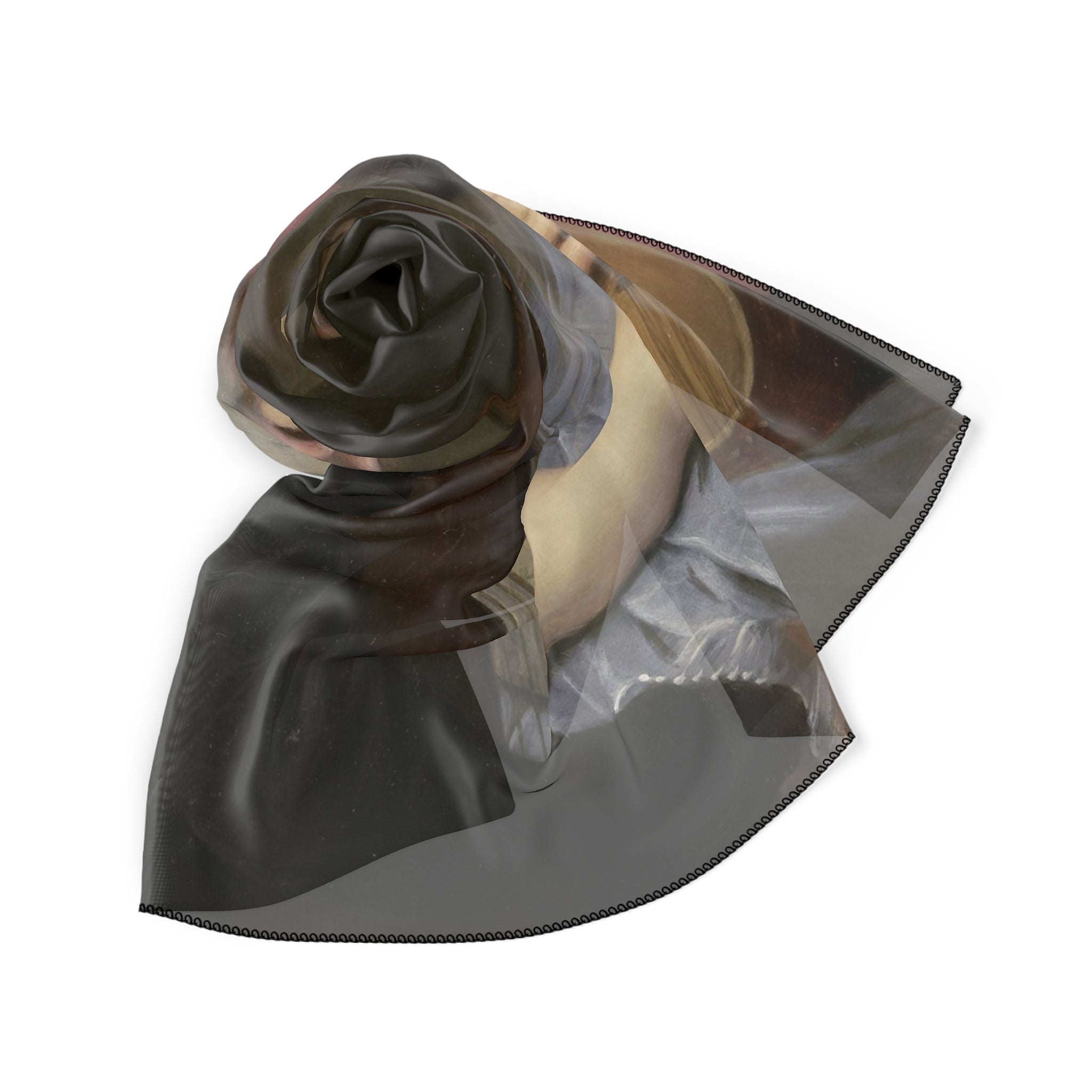 Classical Portrait Silk Scarf — Vintage Woman with Lute Art Print