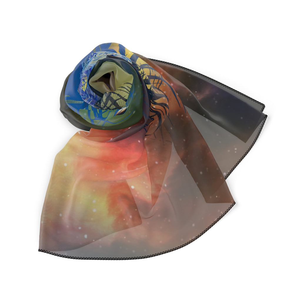 Starry Eye Poly Scarf — Artistic Galaxy Print Silk-Like Accessory