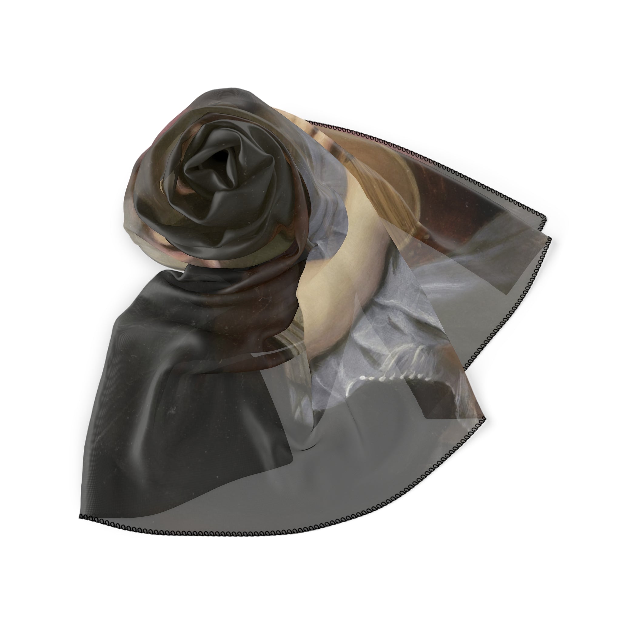 Classical Portrait Silk Scarf — Vintage Woman with Lute Art Print