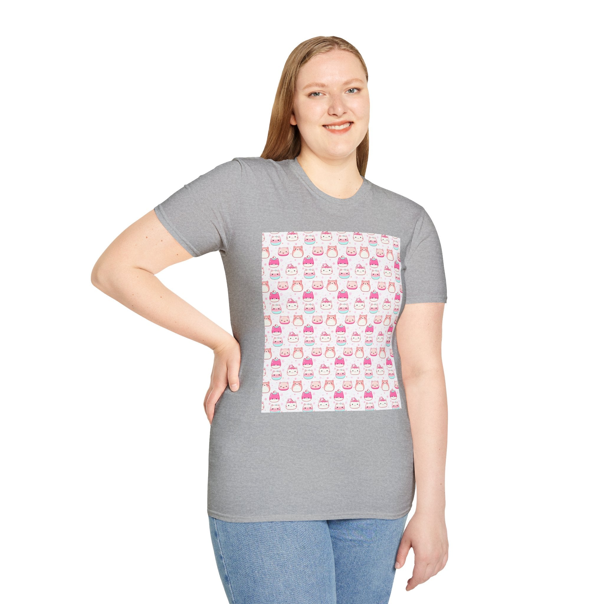 Cute Pink Cat Pattern T-Shirt — Kawaii Kitty Repeat Graphic Tee