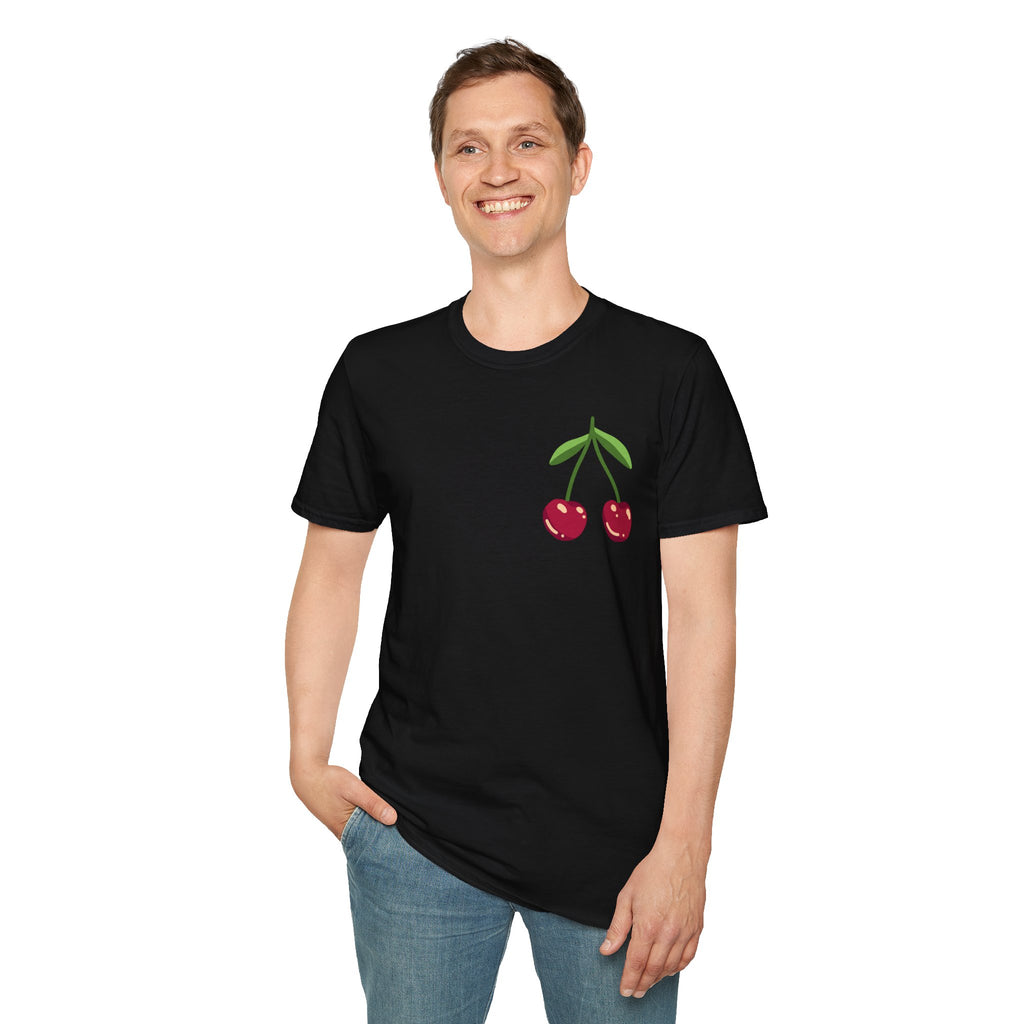 Cherry Graphic T-Shirt — Cute Minimalist Fruit Pocket Tee