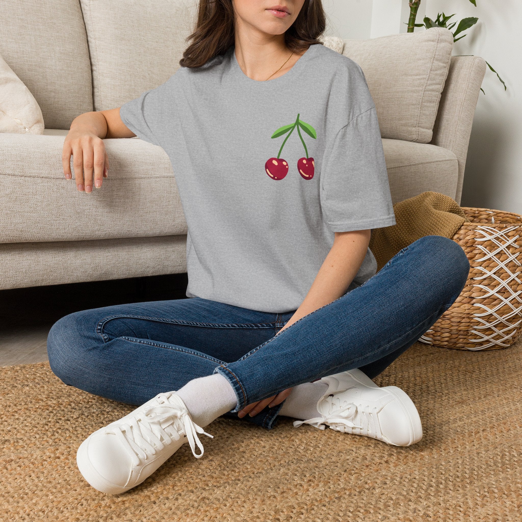 Cherry Graphic T-Shirt — Cute Minimalist Fruit Pocket Tee