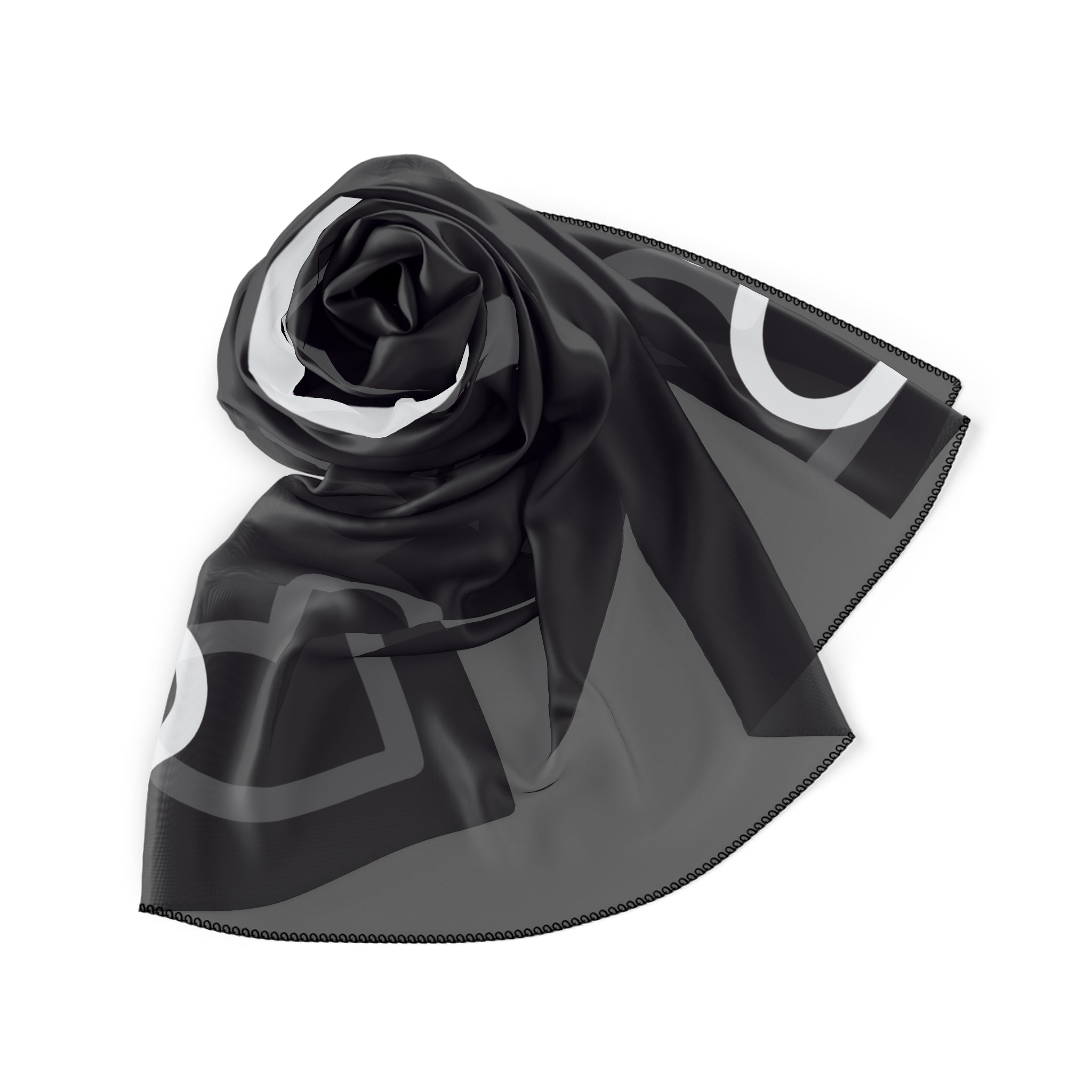Heart Border Poly Scarf — Black & White Lightweight Fashion Wrap