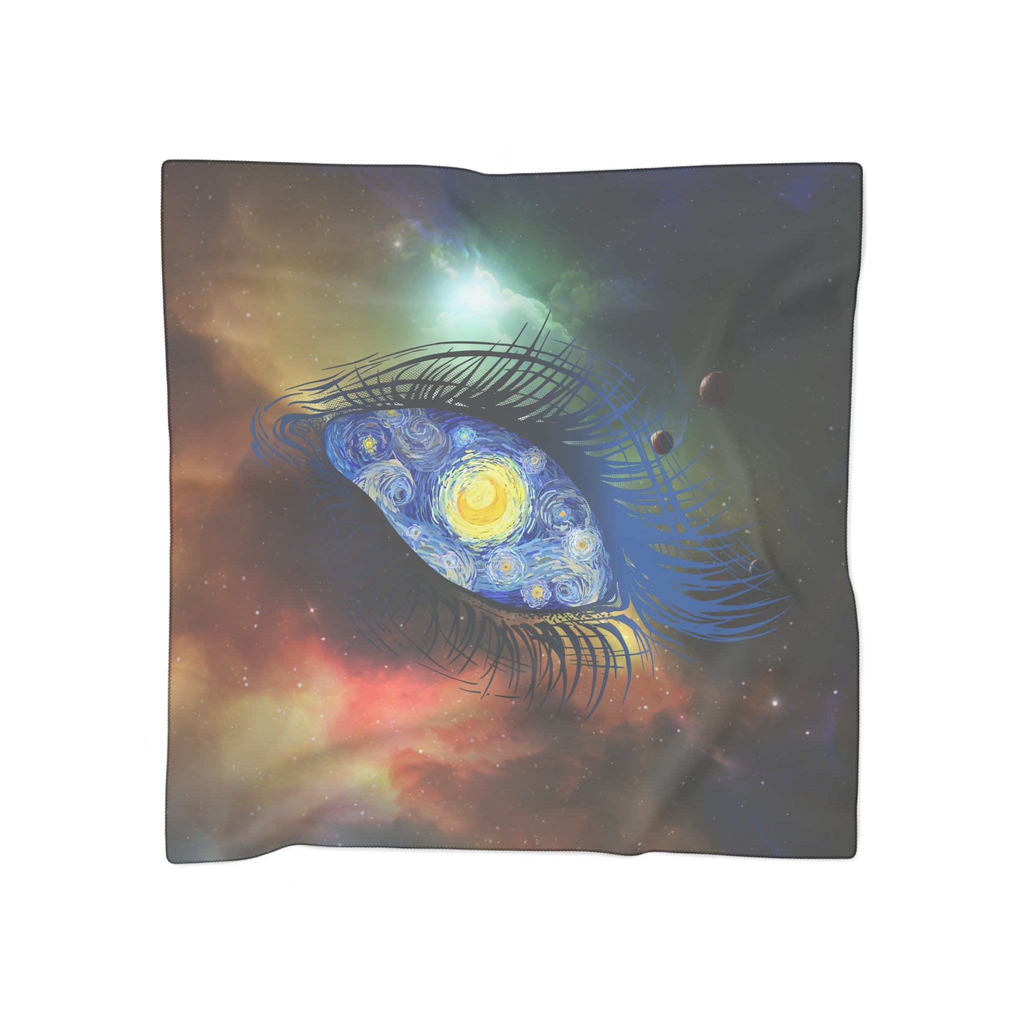 Starry Eye Poly Scarf — Artistic Galaxy Print Silk-Like Accessory