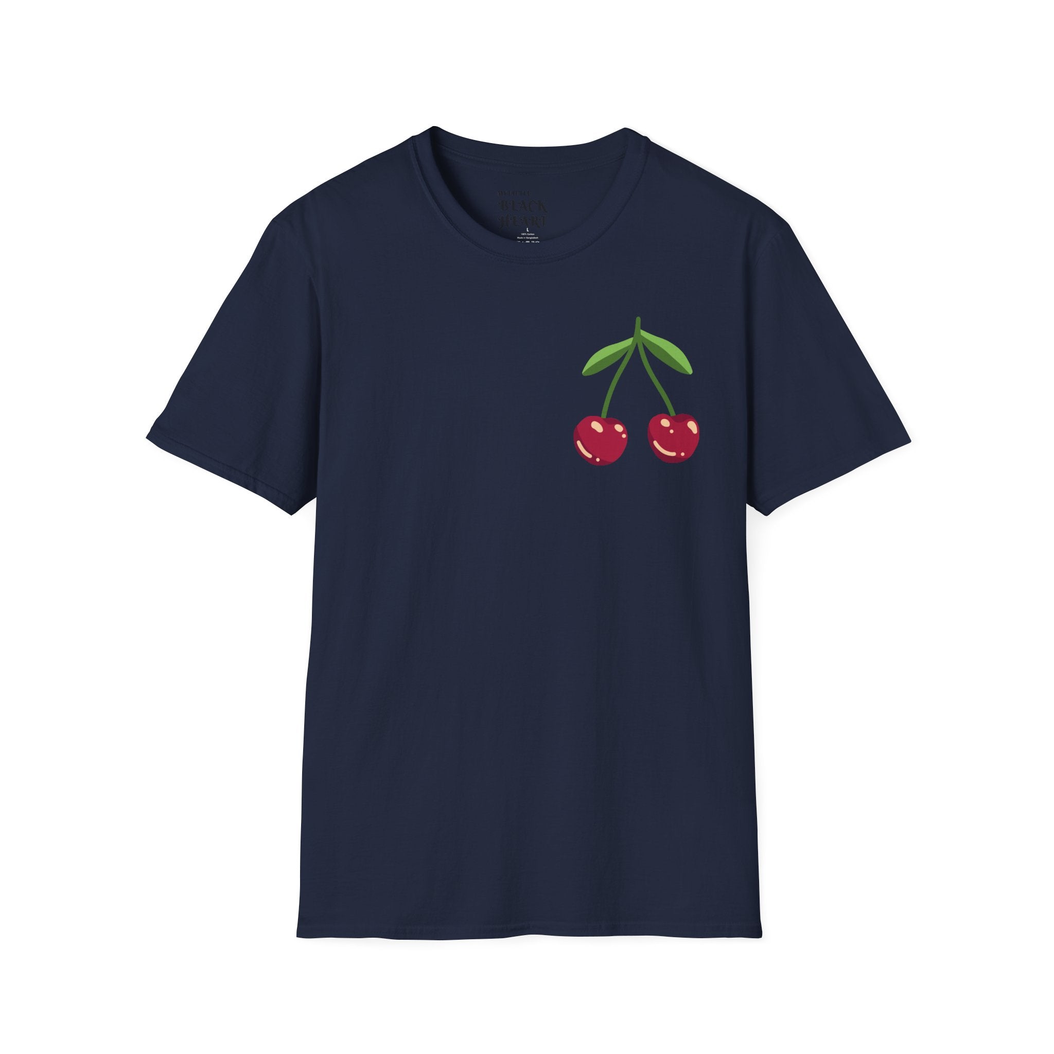 Cherry Graphic T-Shirt — Cute Minimalist Fruit Pocket Tee