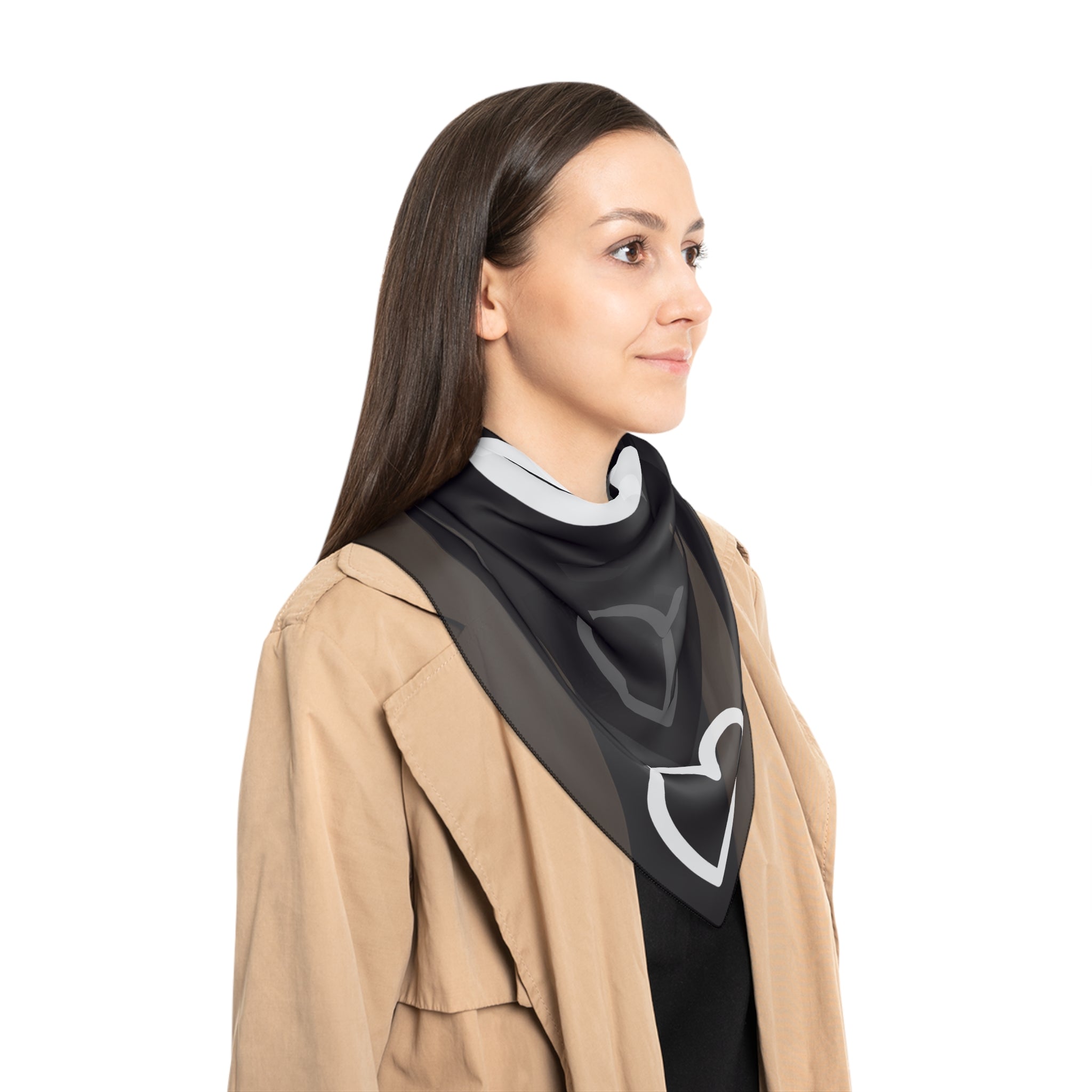 Heart Border Poly Scarf — Black & White Lightweight Fashion Wrap