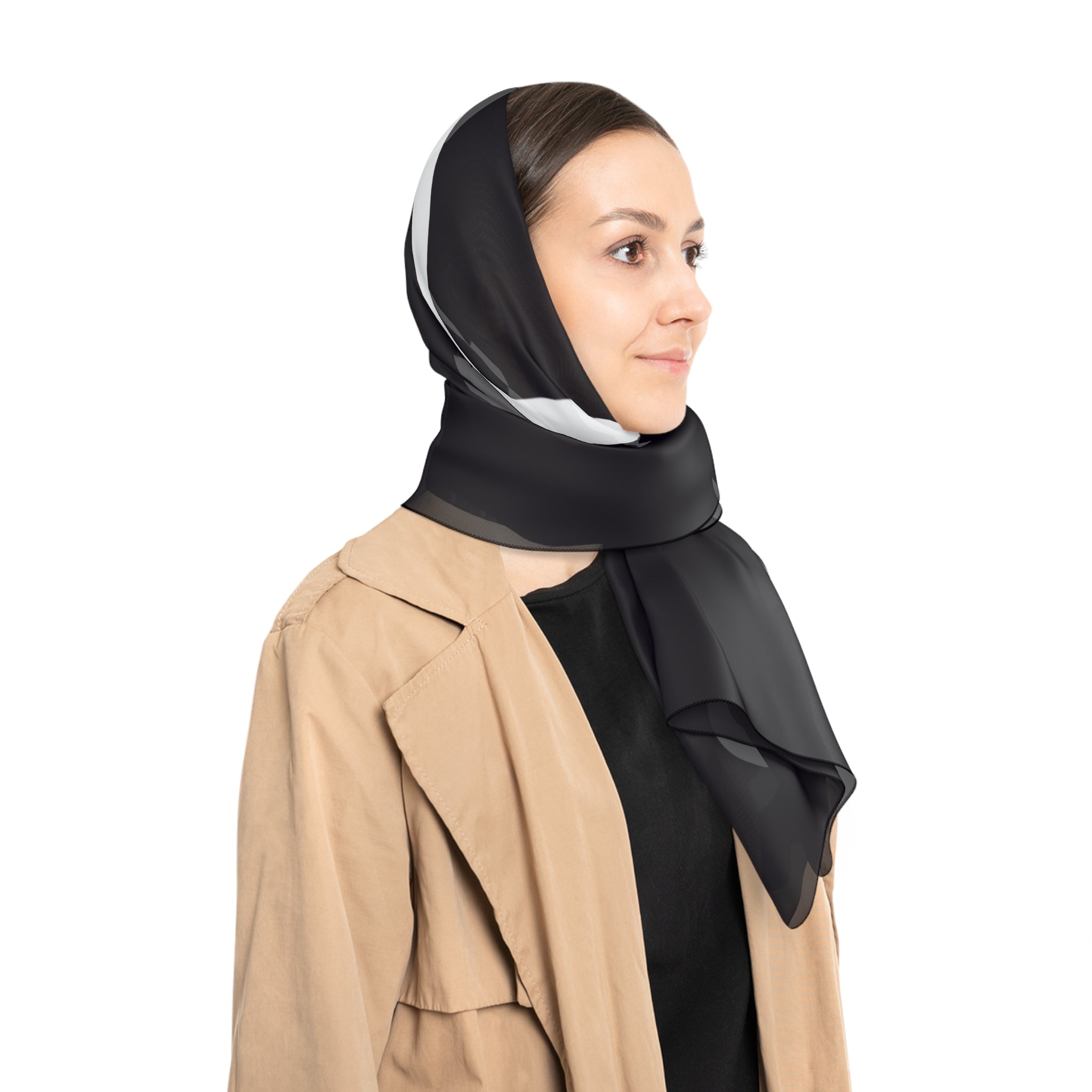 Heart Border Poly Scarf — Black & White Lightweight Fashion Wrap