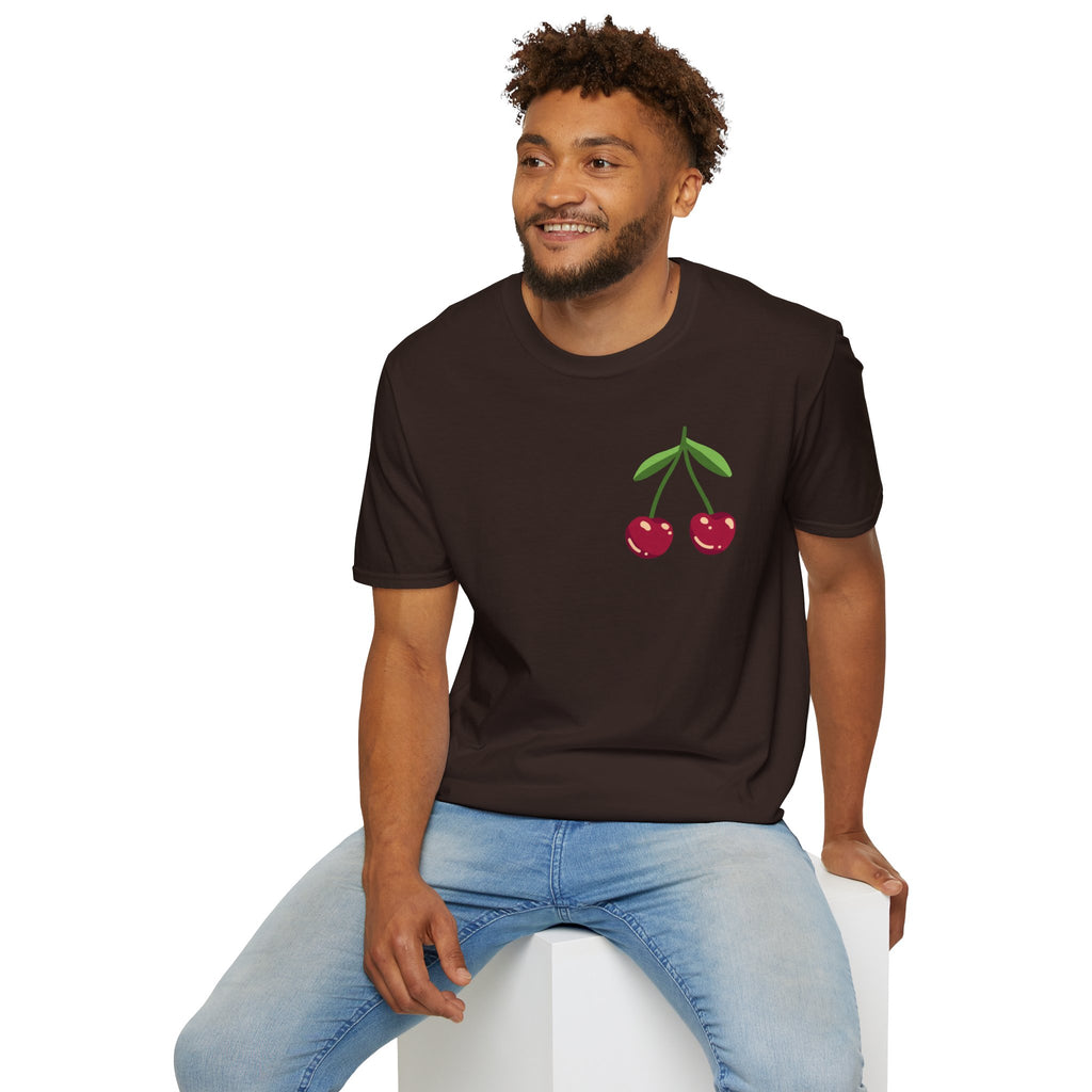 Cherry Graphic T-Shirt — Cute Minimalist Fruit Pocket Tee