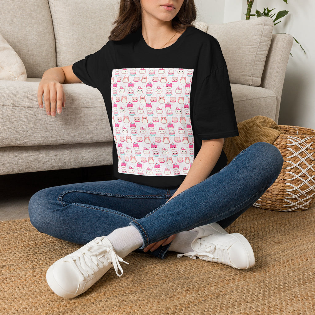 Cute Pink Cat Pattern T-Shirt — Kawaii Kitty Repeat Graphic Tee